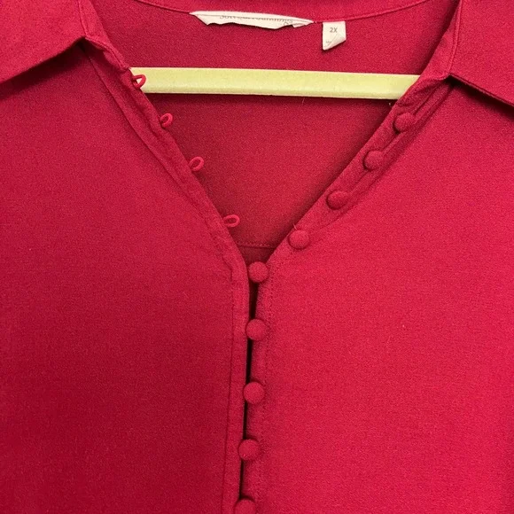 Soft Surroundings Red Sonnet Button Front Ruffled Sleeve Tunic Poet Blouse 2X - Picture 3 of 7